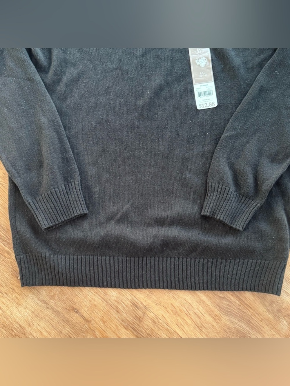 White Stag Women's Large 12-14 Black V-Neck Sweater Cotton Blend Braided Trim - Picture 4 of 8